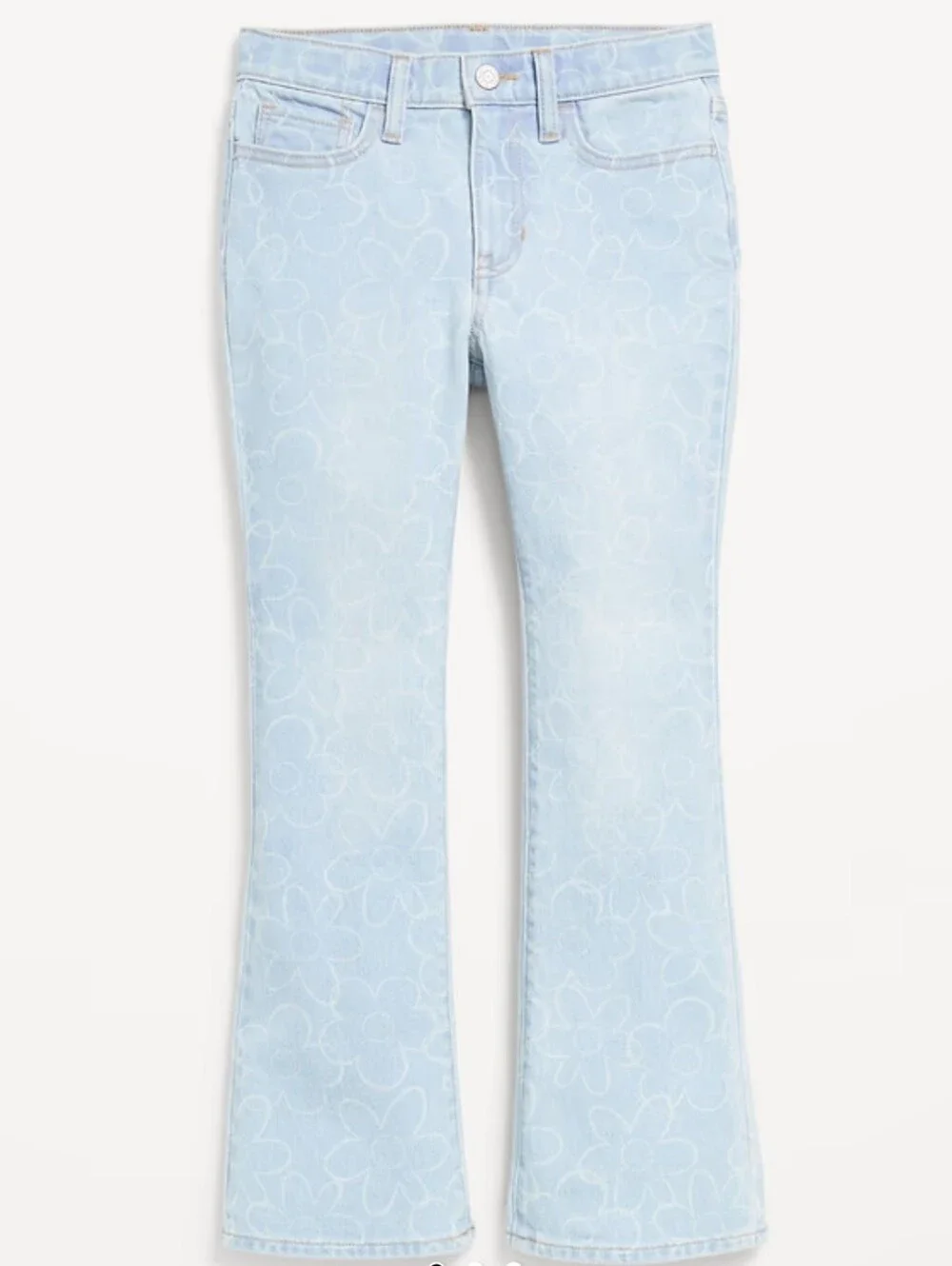 Girls High Waisted Flare Leg Jeans Floral